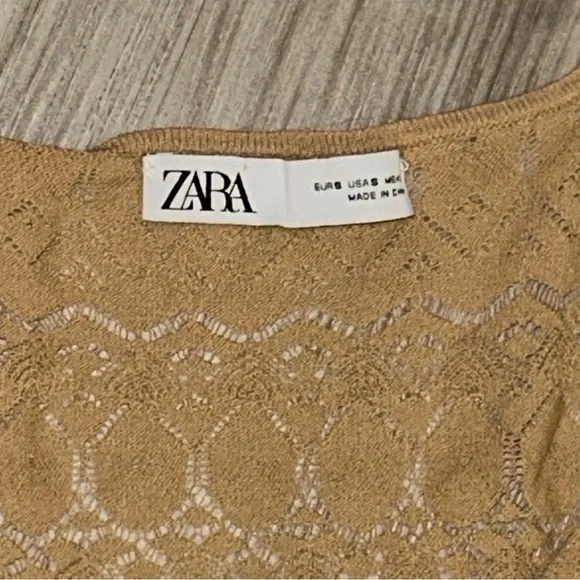 ZARA Scallop knit button up cardigan soft, beige ruffle trim - Picture 4 of 4